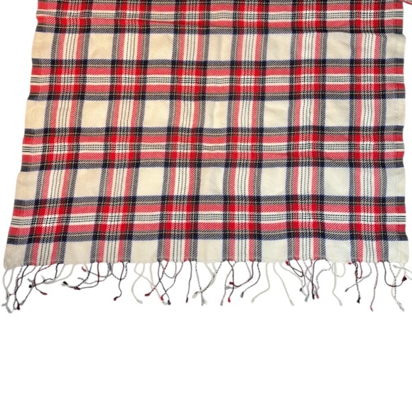 Talbots Heavy & Warm Plaid Scarf Cream, Red and Navy, [75” x 28.5”] - Picture 4 of 8